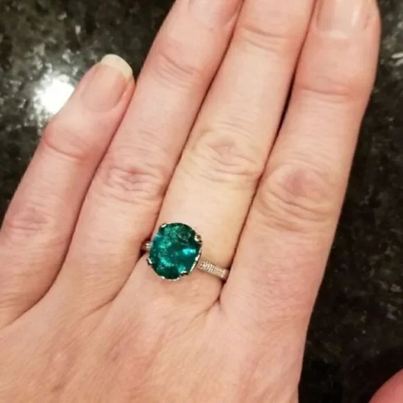 925 Sterling Silver Huge GREEN Flawless Paraiba Tourmaline RING - Picture 5 of 8